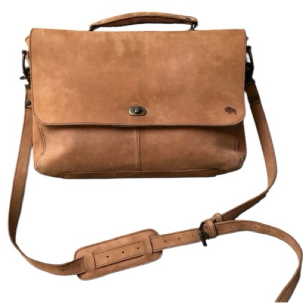BUFFALO JACKSON TRADING CO. Denver Leather Messenger Laptop Bag Brown